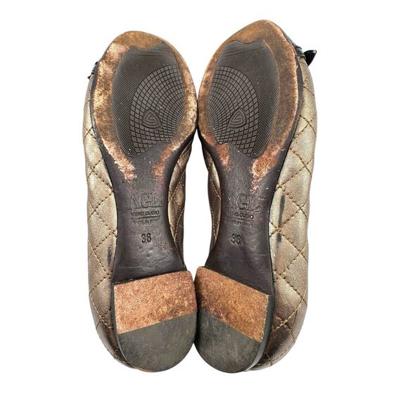 AGL Monika ballet Cap Toe flat Leather round toe Quilted bronze black 36 EU/6 US - Picture 11 of 14